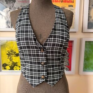 Y2K Plaid Halter Vest Top – Grunge Preppy Tie-Back Waistcoat